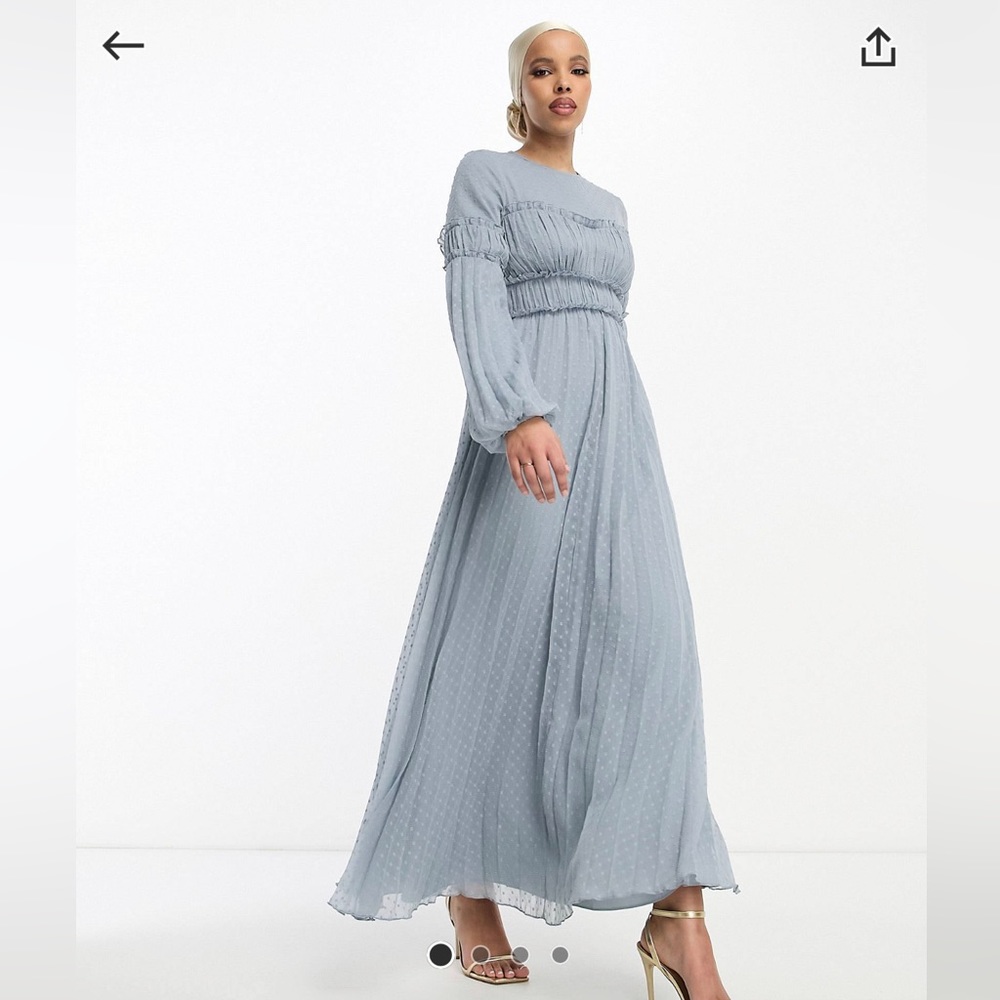 ASOS DESIGN textured chiffon pleat maxi dress with frill seam detail pale blue
